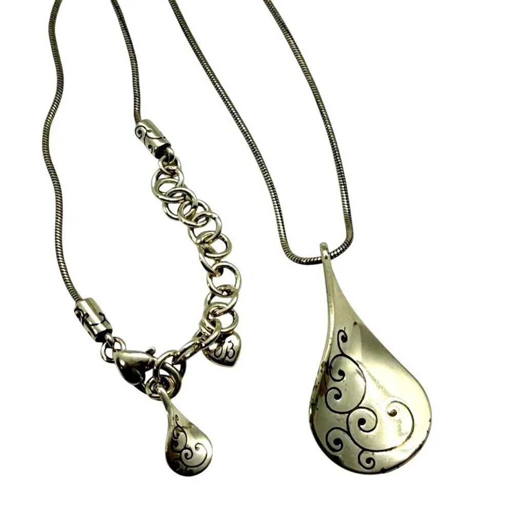 Brighton Silver Toned Twirl & Blaire Heart Necklaces Pendants 2 PC Adjustable